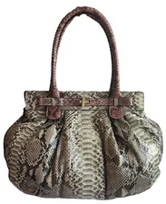 Eleganza Python Skin, Leather Large Tote Bag Puffy Snake, Made In Italy, NWOT