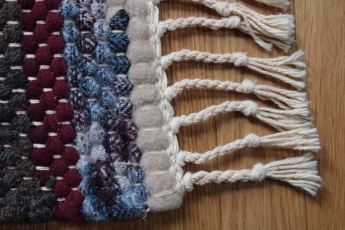 Flying Shuttle Hand Woven Wool Rag Rug Handmade 19x27 Fringe - Picture 2 of 5