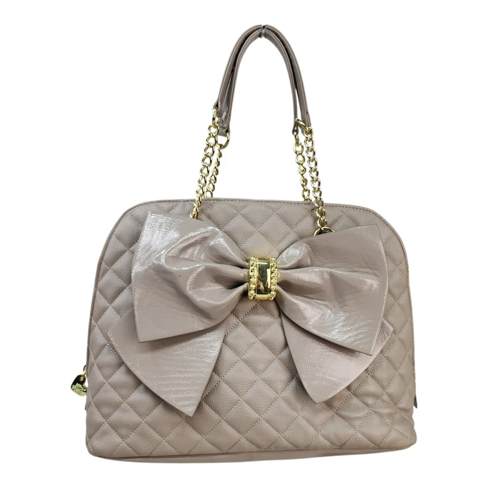 Bolso de Mano Betsey Johnson Acolchado Tostado Grande Arco Cartera Cadena Dorada Bolso de Hombro Foto 2 de 4