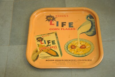 Vintage Mohan Meakin's Life Corn Flakes Ad Fine Litho Tin Tray