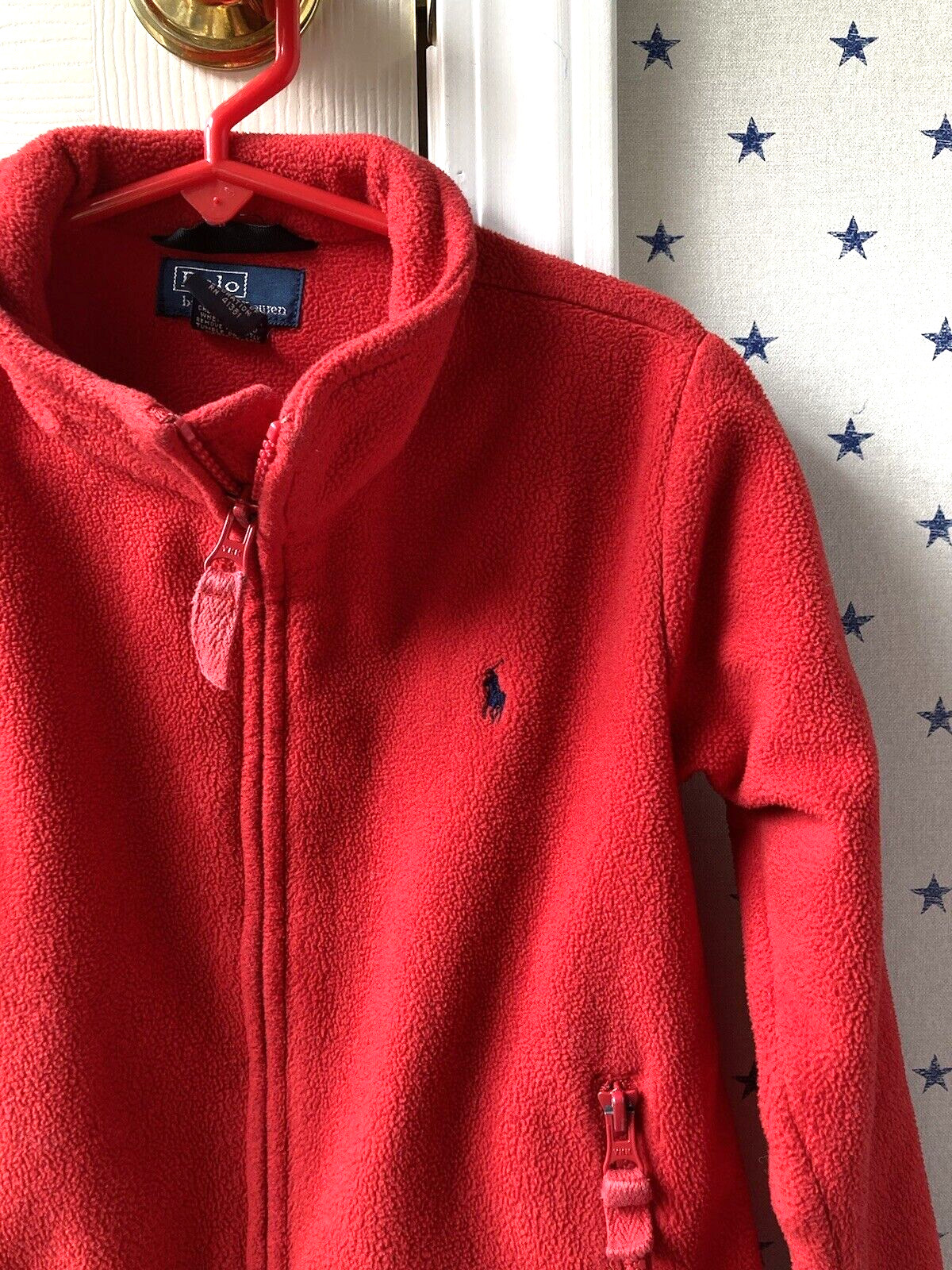 FLAW RALPH LAUREN Fleece Jacket Boys 4 Red Vtg Solid Full Zip Fall Size 4T POLO
