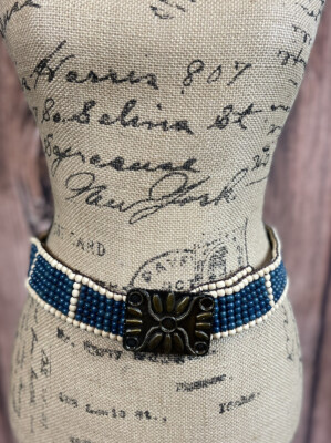 VINTAGE WOMENS TURQUOISE & CREAM BEADED BELT BRONZE COLOR  display picture 1