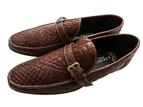 A.TESTONI Exotic Ostrich Leg Skin Leather Loafers Men display picture 3