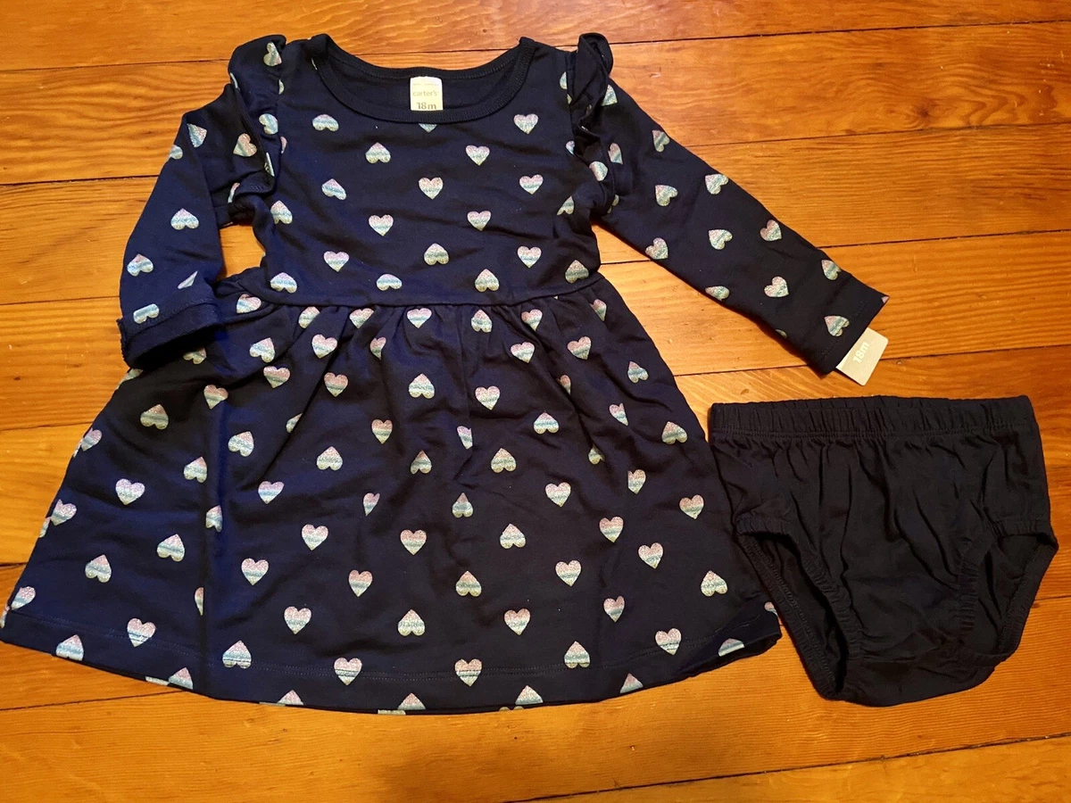 NEW NWT Carter's Baby Girl Navy Heart Dress 2-pc Set Girls 18