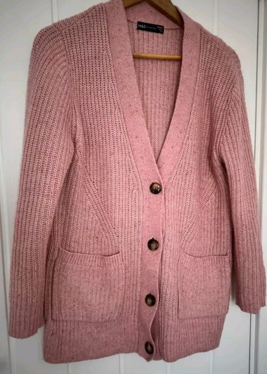 M&S pink speckled wool/cotton blend cardigan Size M UK