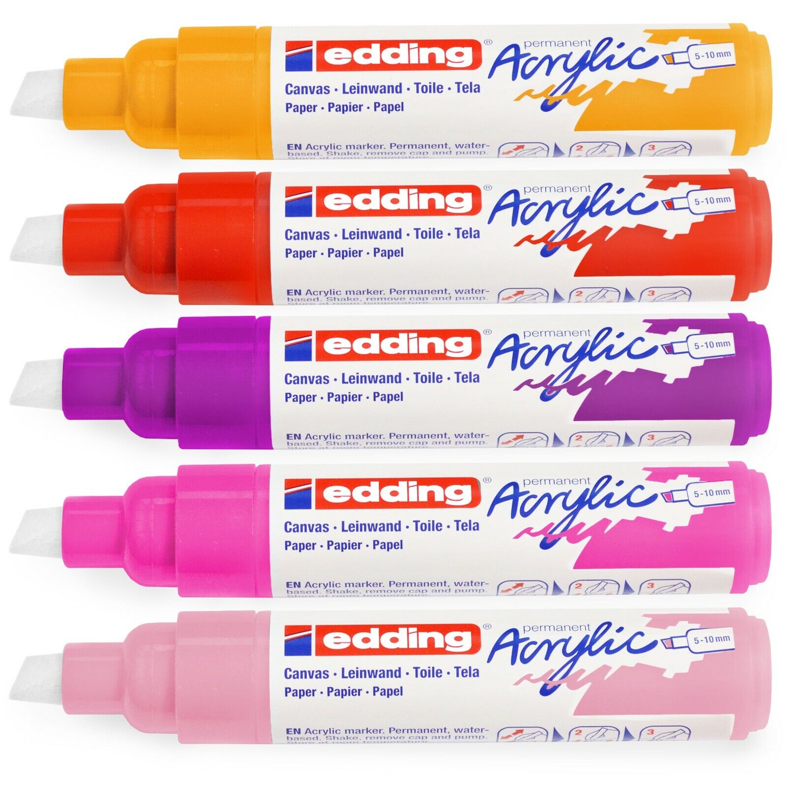 Edding 5000 Permanent Acrylic Paint Marker Pens - Broad 5-10mm - Warm Set of 5