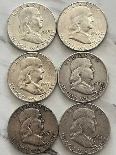 New Listing(6) Franklin Half 90% Silver Half Dollar lot,  + FREE 40% Kennedy  half