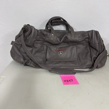 Rare Vintage Mercedes Benz Leather Weekender Duffle Bag Pewter Grey 20”