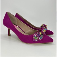Betsey Johnson Axle Fuchsia Pink Jeweled Bow Kitten Heel Pumps 8M NWOB Wedding