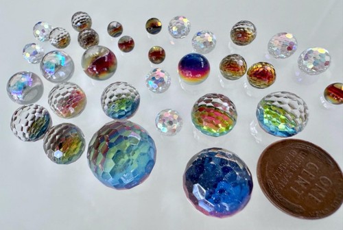 Vintage Faceted Vitrail Fire Ball Silver Back Lucite & Glass Cabs Lot 32