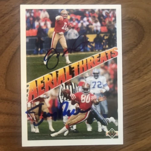 1991 Upper Deck Aerial Threats Joe Montana & Jerry Rice Signed Football Card