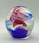 Studio Art Glass Paperweight Pink Blue Purple Swirl Bubbles Orb