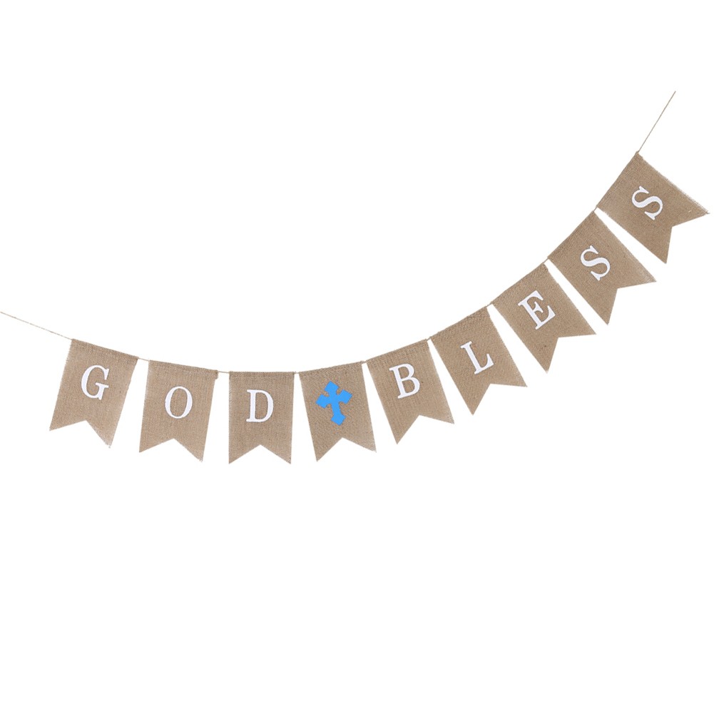 Fashionable Tail Shaped Linen Hanging Flags Jute Banner Bunting For Party Decora