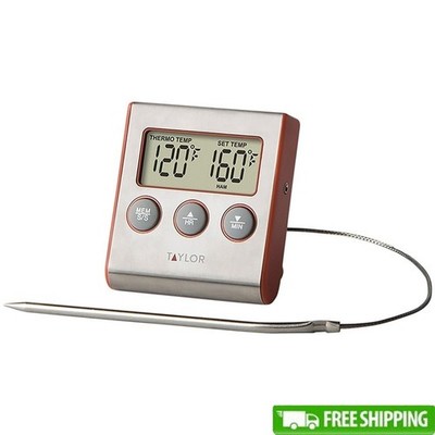 Digital Meat Thermometer W/ Timer Alarm & Stainless Steel Probe 4ft Cord New