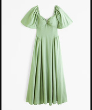 NWT A&F Lush Green Hardware Drama Puff Sleeve Maxi Dress