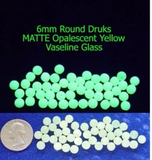 25 Pcs - 6mm Round Druks Czech OPALESCENT Yellow VASELINE/URANIUM GLASS BEADS