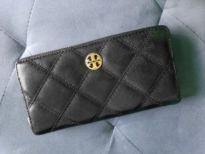 Tory Burch Willa Diamond Quilted Black Leather Continental Wallet