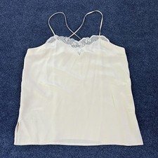 Vintage Y2K Liz Claiborne Camisole Womens 10 White Silk Lace Trim Cami Lingerie