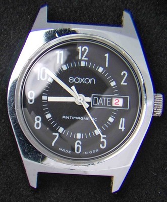 Saxon Germany schwarzes Zifferblatt Datum Herren Handaufzug Vintage Uhr -- Ersatzteile/Reparaturen