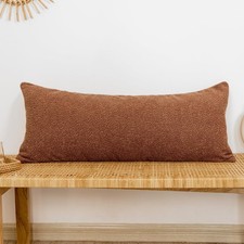 14x36 inch Boucle Lumbar Pillow Cover, Rust Woven Texture Neutral Long Pillow...