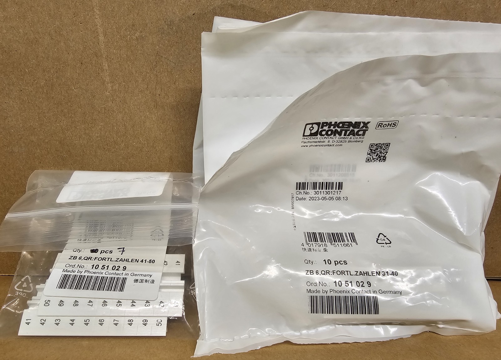 Phoenix Contact ZB 6 QR:FORTL.ZAHLEN 31-40 (4 BAGS) 41-50(7 STRIPS IN BAG)
