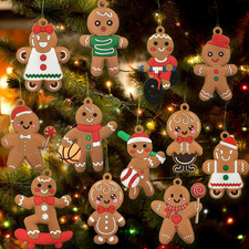 12Pcs Christmas Gingerbread Man Ornaments for Christmas Tree Decorations Assorte