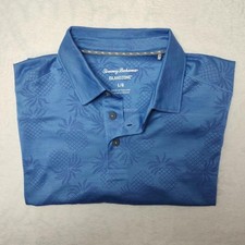 Tommy Bahama Polo Shirt Mens Large Blue IslandZone Pineapple Palm Coast Golf