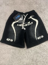 Hellstar Mens Black Sweat Shorts Graphic Prin...