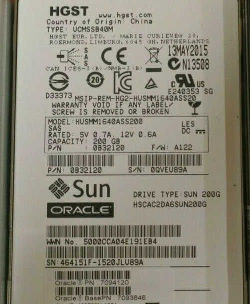 Oracle Sun 200GB 3.5" SAS 12Gbs MLC SSD Server Solid State Drive 7094120 7093646 - Image 3 of 4