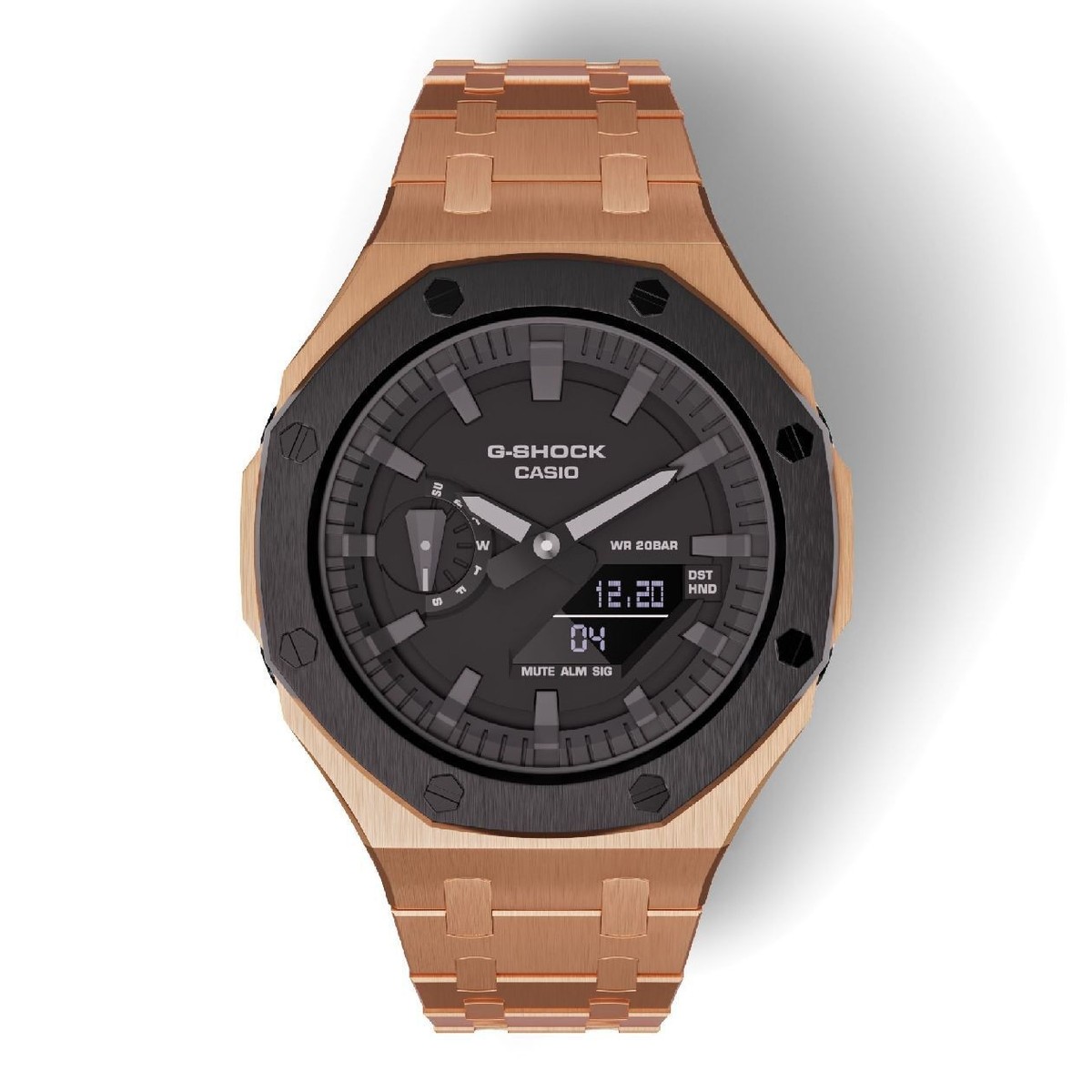 Casioak Mod Custom Metal Watch GA-2100 Rose Gold Black Bezel