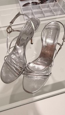 Gucci Silver Metallic Strappy Heels Sandals Size 39 Made Italy 8