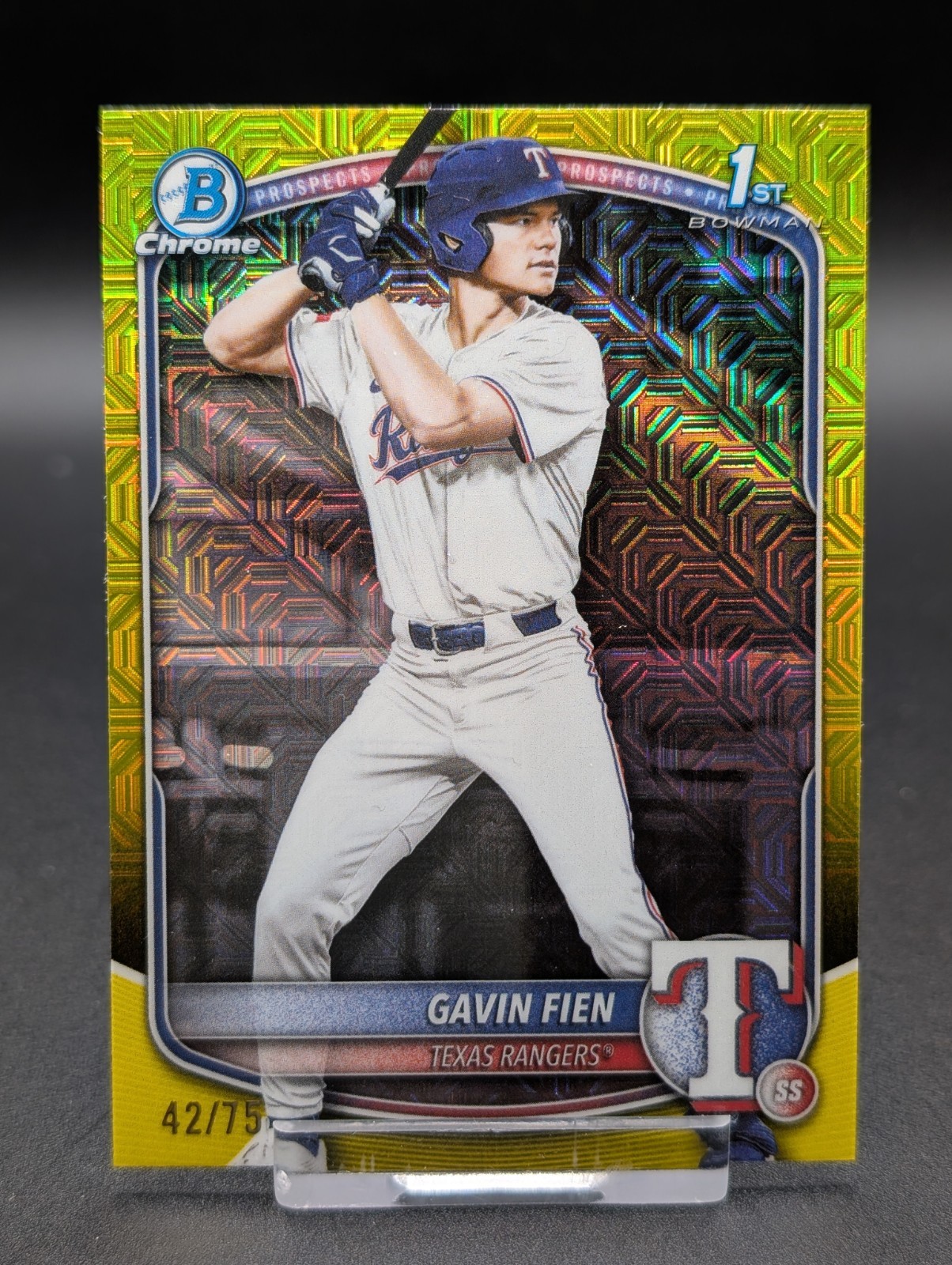 2025 Bowman Draft Gavin Fien 1st Yellow /75  Mojo Refractor Rangers