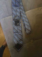 J. Ferrar Men's Tie - Blue Brown Stripe Geometric