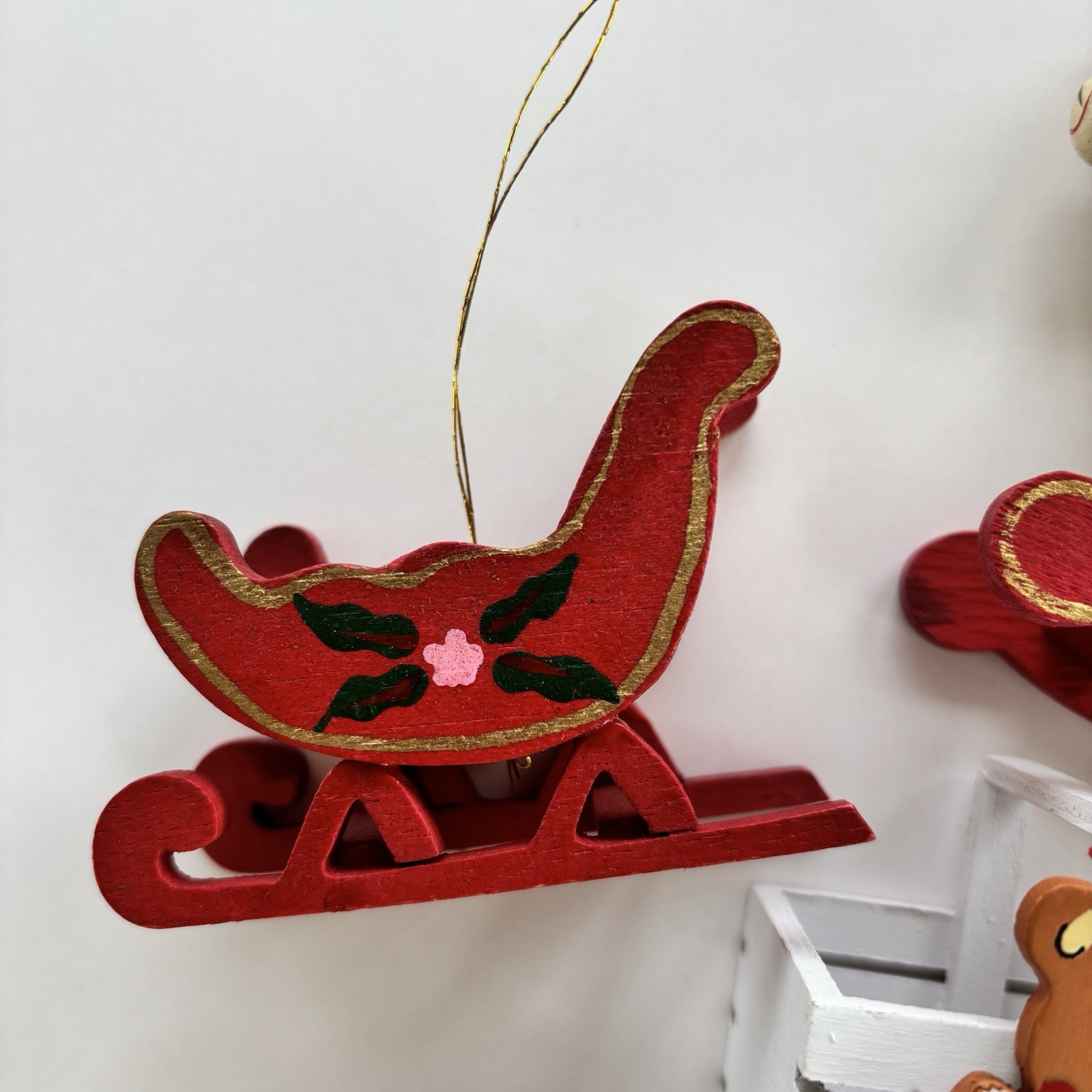 Vintage Russ Berrie & Co Wooden Christmas Ornament Lot 9 Pieces