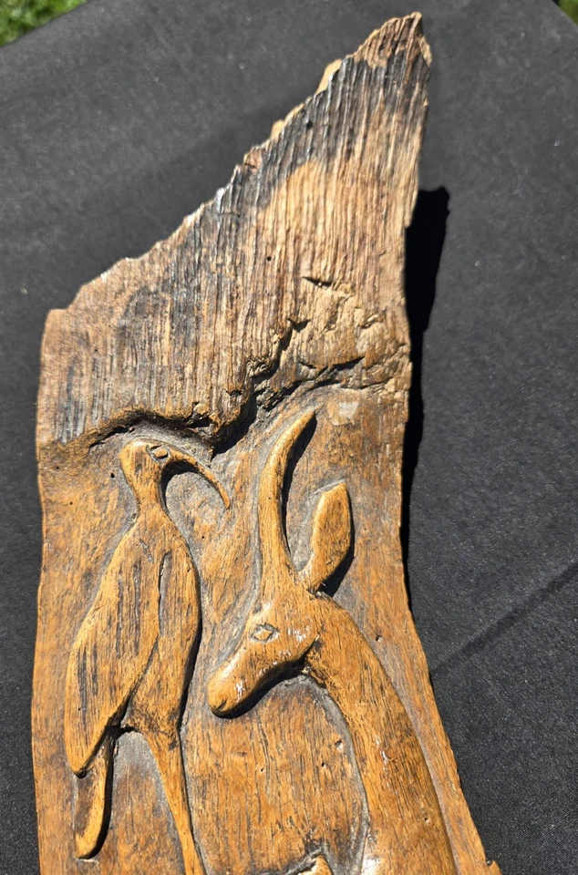 Vintage Hand Carved Driftwood Wall Hanger Or Shelf Setter 13 In Animals Plus - Image 4 of 4