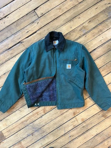 Vintage 90s Carhartt J01 Detroit Jacket Custom Dyed Green USA Made Blanket Lined - product listing photo