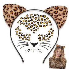 Cheetah Ears Headband with Temporary Tattoos, Leopard Ears Headband Leopard