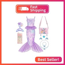 Wudiatae Mermaid Costume for Girls 3-12, Mermaid Tail Dress with Jewelry Purse