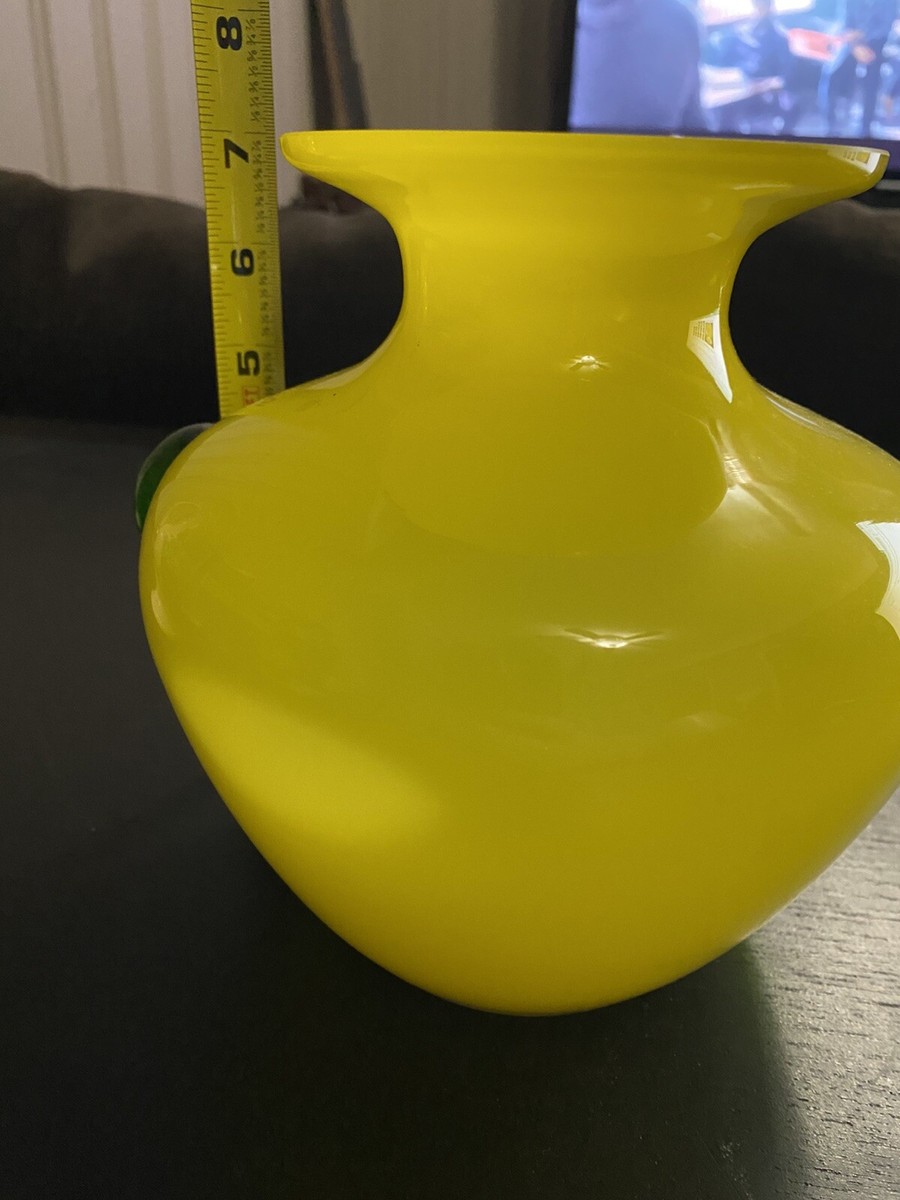 Vase Murano Style Green And Yellow Glass Vase With White