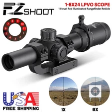 Upgraded 1-8x24 LPVO Rifle Scope Red Illuminated Rangefinder Reticle with Mount 