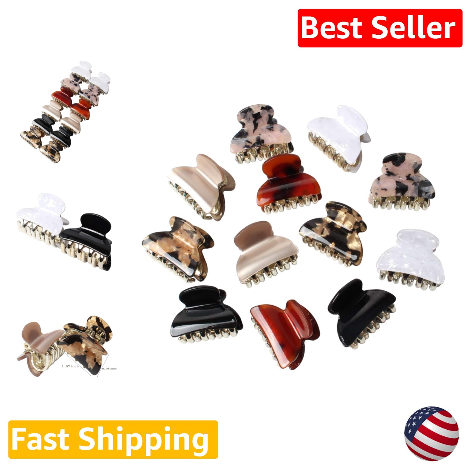 Floral Printed Acrylic Hair Claw Clips - Pack of 12 Colorful Hair Jaw Clamps