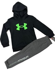 Under Armour NWT Boys Size 6 Sweat Outfit Pull Over Hoodie Jogger Black Green