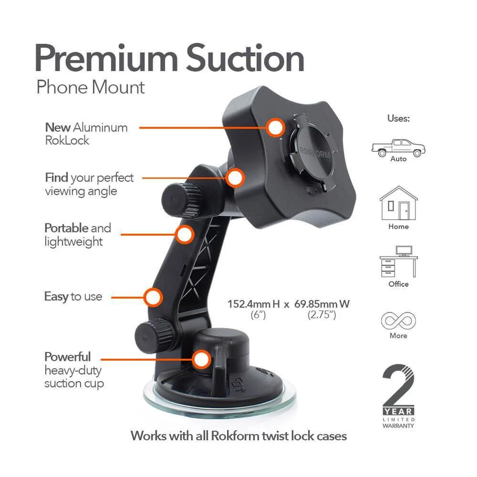 Soporte de succión para parabrisas Rokform RokLock™ - 210º de inclinación y 360º de rotación Foto 2 de 4