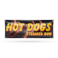 Hot Dogs Steamed Bun Vinyl Banner Sign with Metal Grommets Heavy-Duty