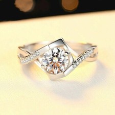 Fancy Round Cut Moissanite VVS1/D Engagement Wedding Ring 925 Sterling Silver