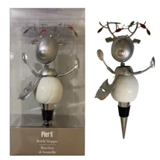 🦌🍷🎄Pier 1 Reindeer Antlers Christmas Lights Metal Wine Bottle Stopper Cork