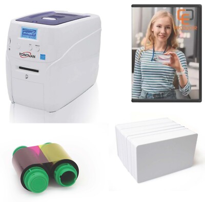 Plastik Ausweisdrucker Pointman N10 einseitig Konvolut Software, Farbband, Karten