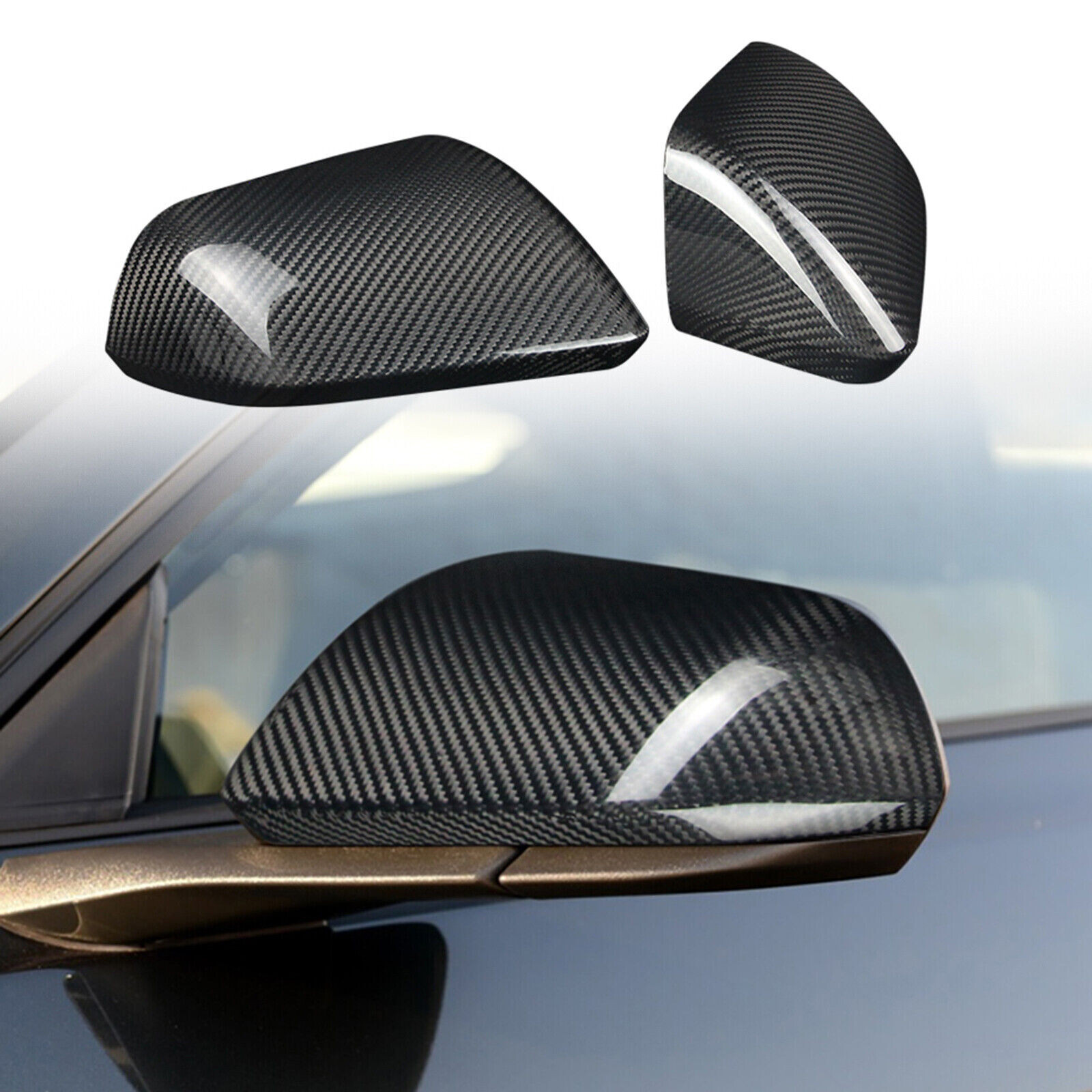 For 2024-2025 Ford Mustang Real Carbon Fiber Mirror Cover W/O Turn Signal TapeOn