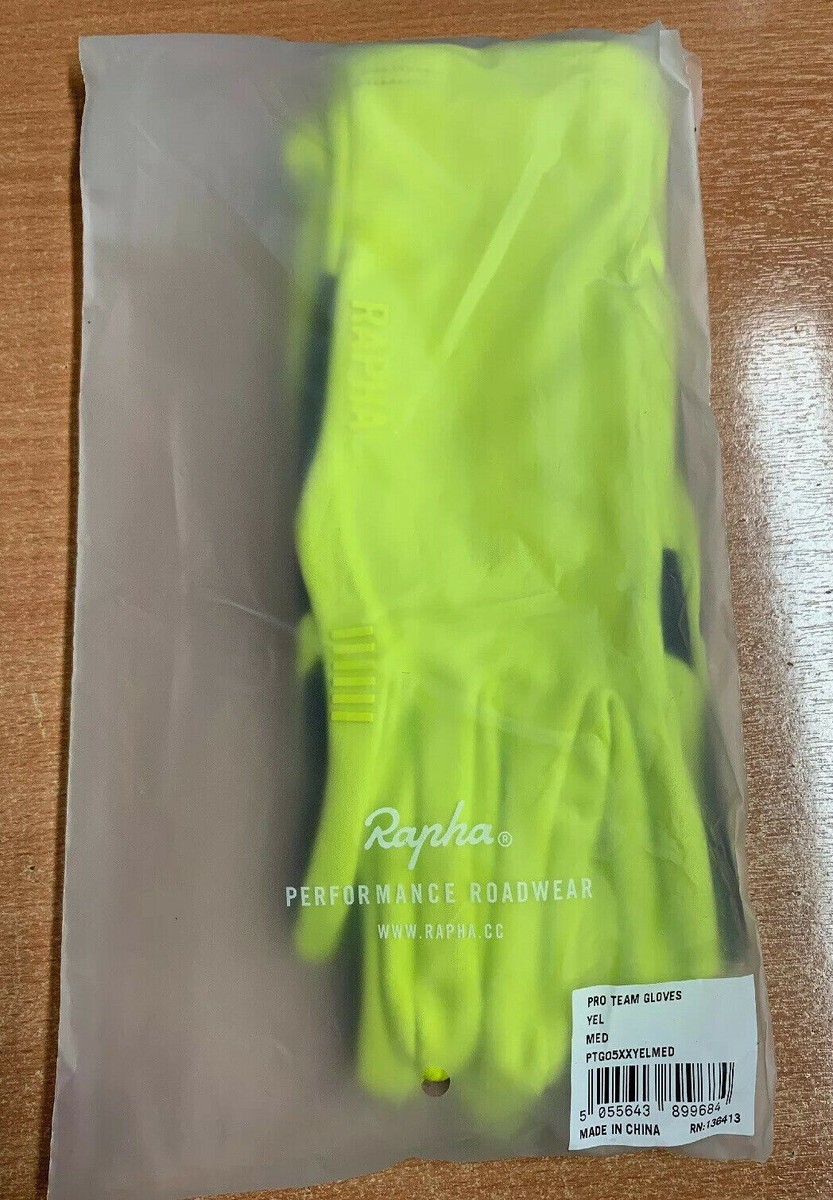 BNWT RAPHA PRO TEAM CYCLING GLOVES HI VIZ YELLOW MED SOFTSHELL