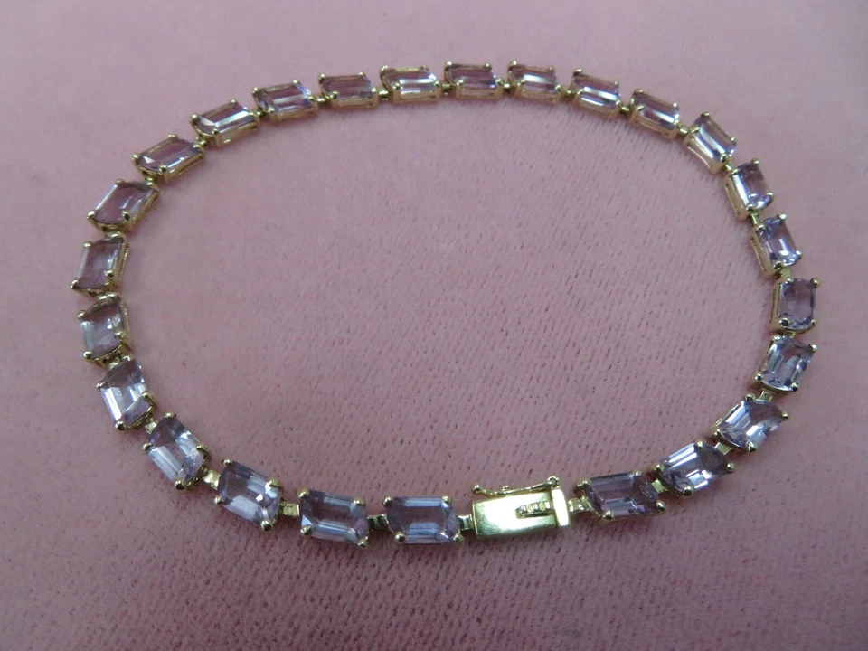 Brazalete De Colección Oro Amarillo Sólido 14k Piedras Preciosas Amatista 8.5"- 8.29 G Foto 3 de 4
